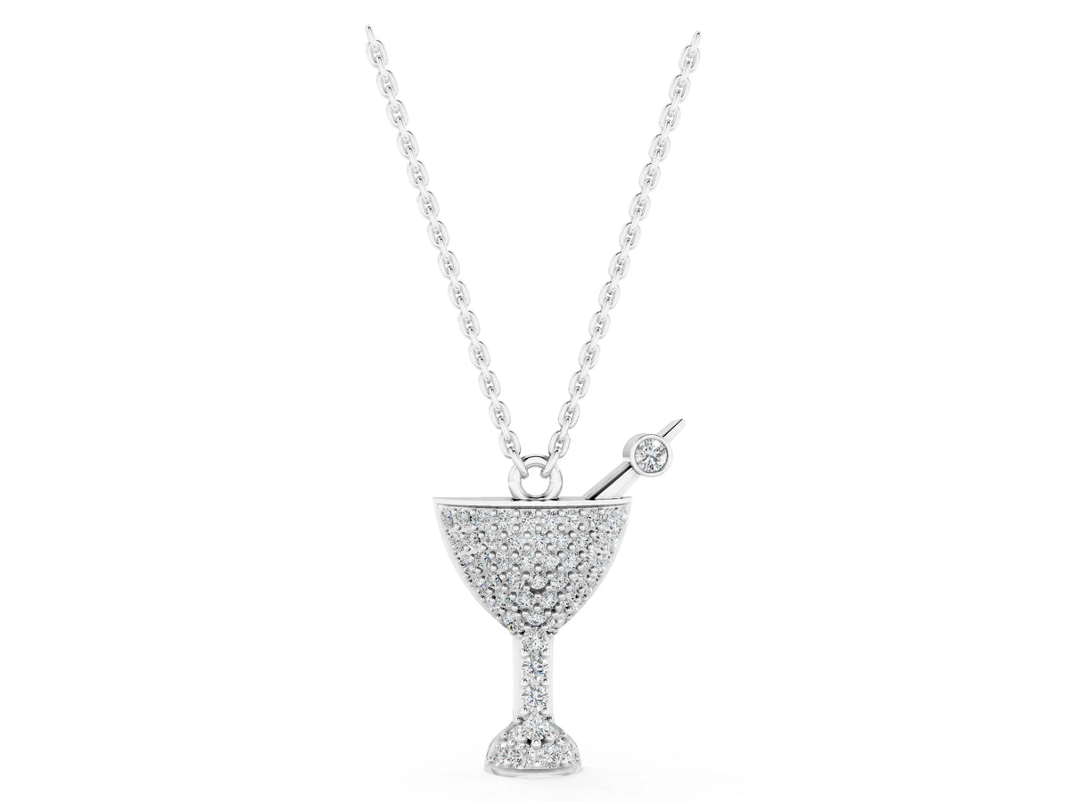 White gold Pavé Round Diamond Martini Glass Pendant with Bezel Prong Setting_1