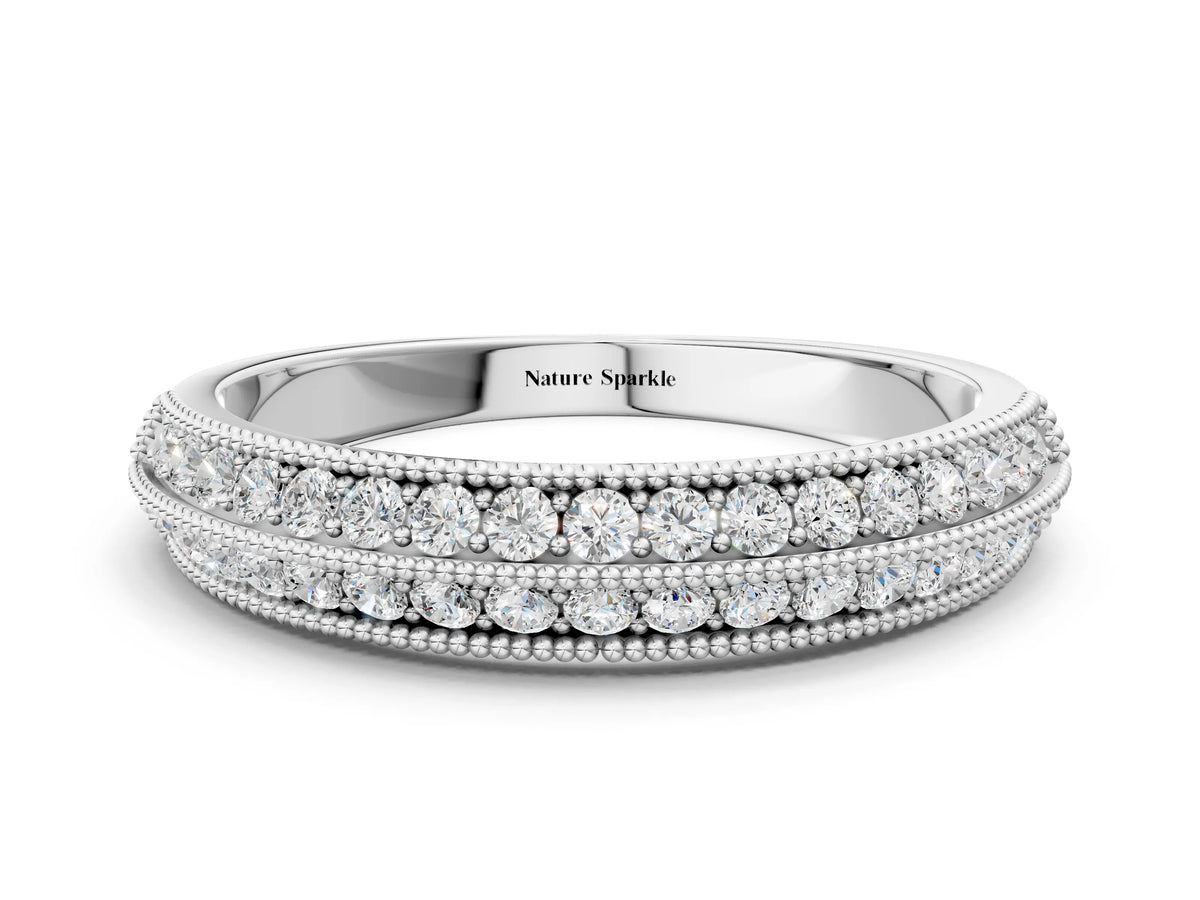 White gold Pavé Round Diamond Milgrain Eternity Band