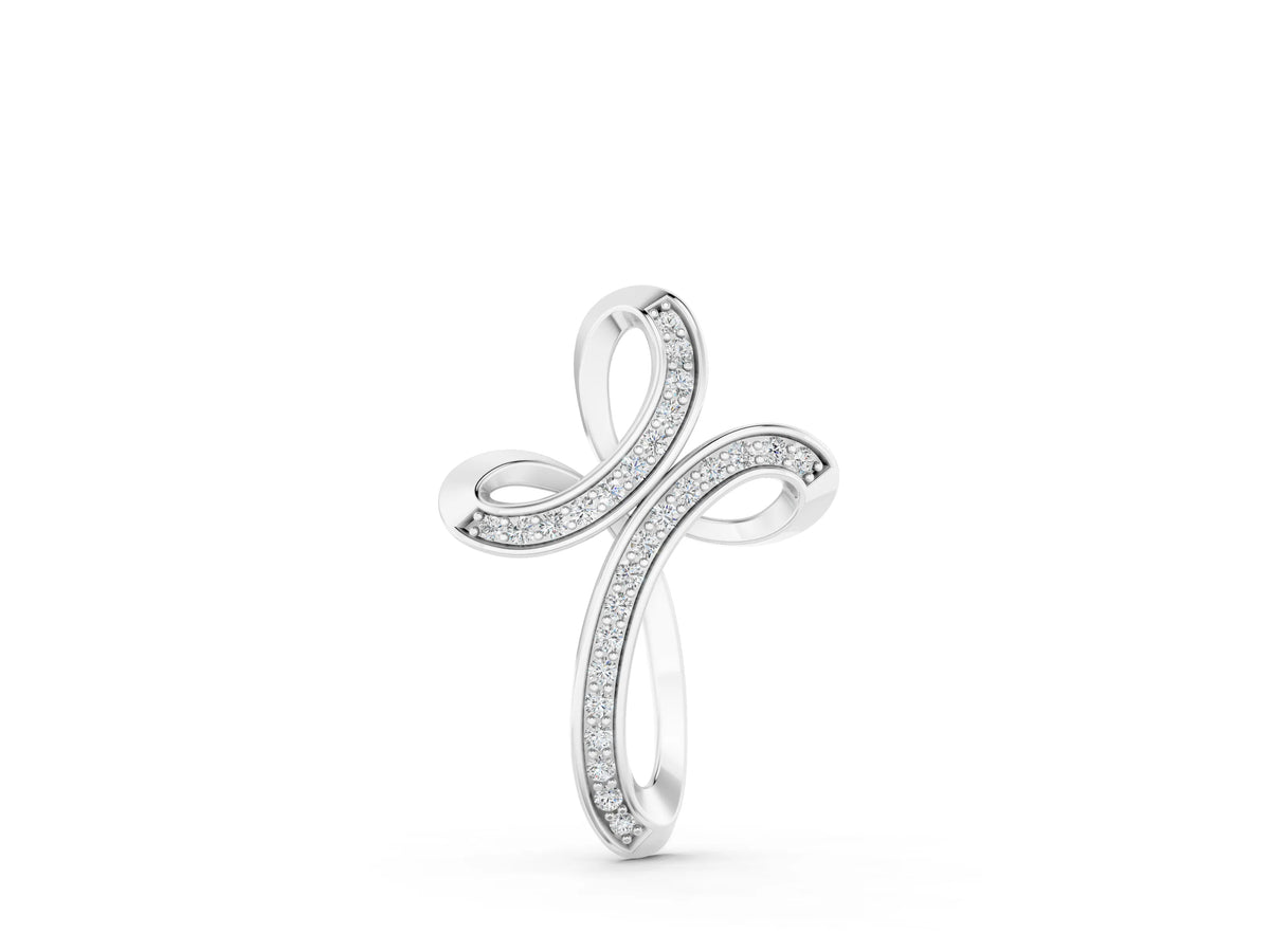 White gold Pavé Round Diamond Prong Cross Pendant