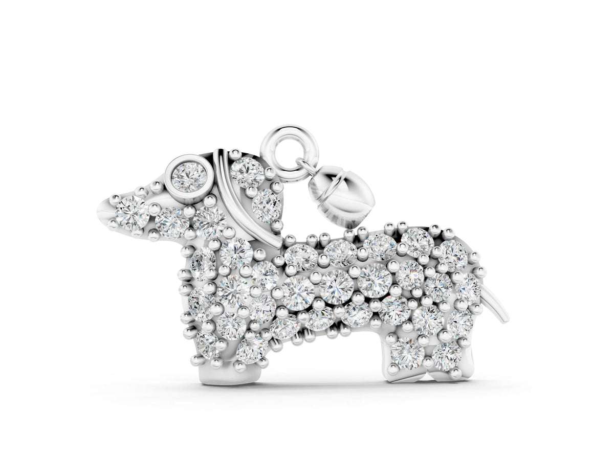 White gold Pavé Round Diamond Prong-Set Dachshund Pendant