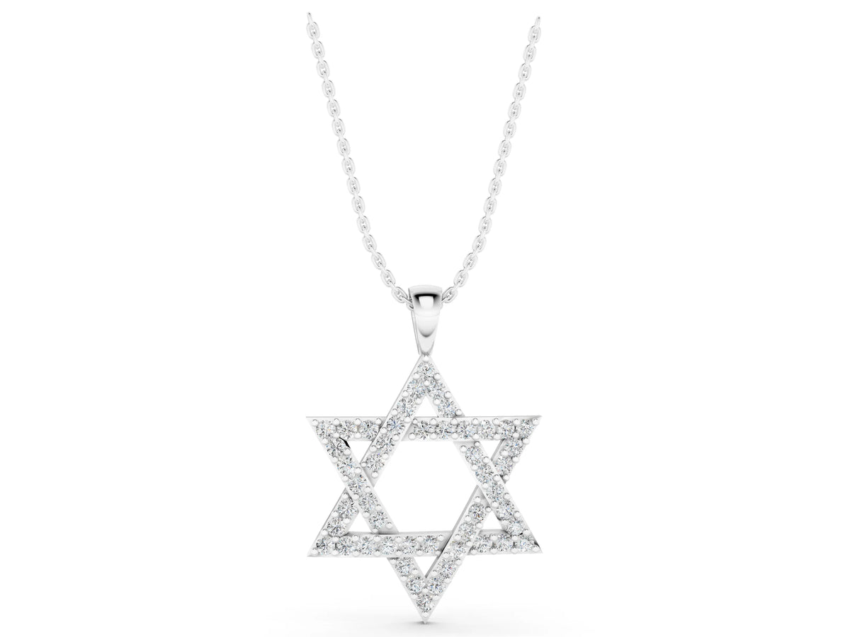 White gold Pavé Round Diamond Star Pendant with Four-Prong Setting_1