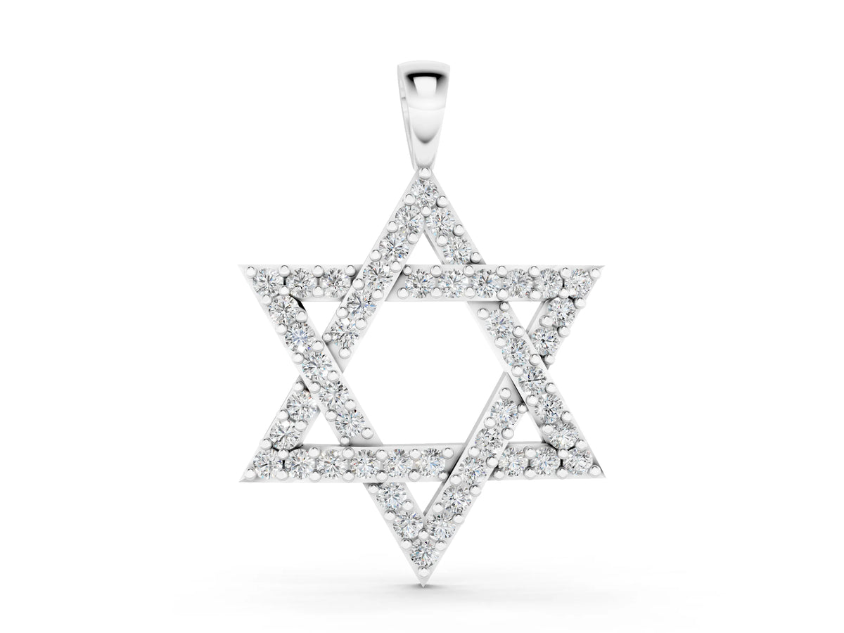 White gold Pavé Round Diamond Star Pendant with Four-Prong Setting