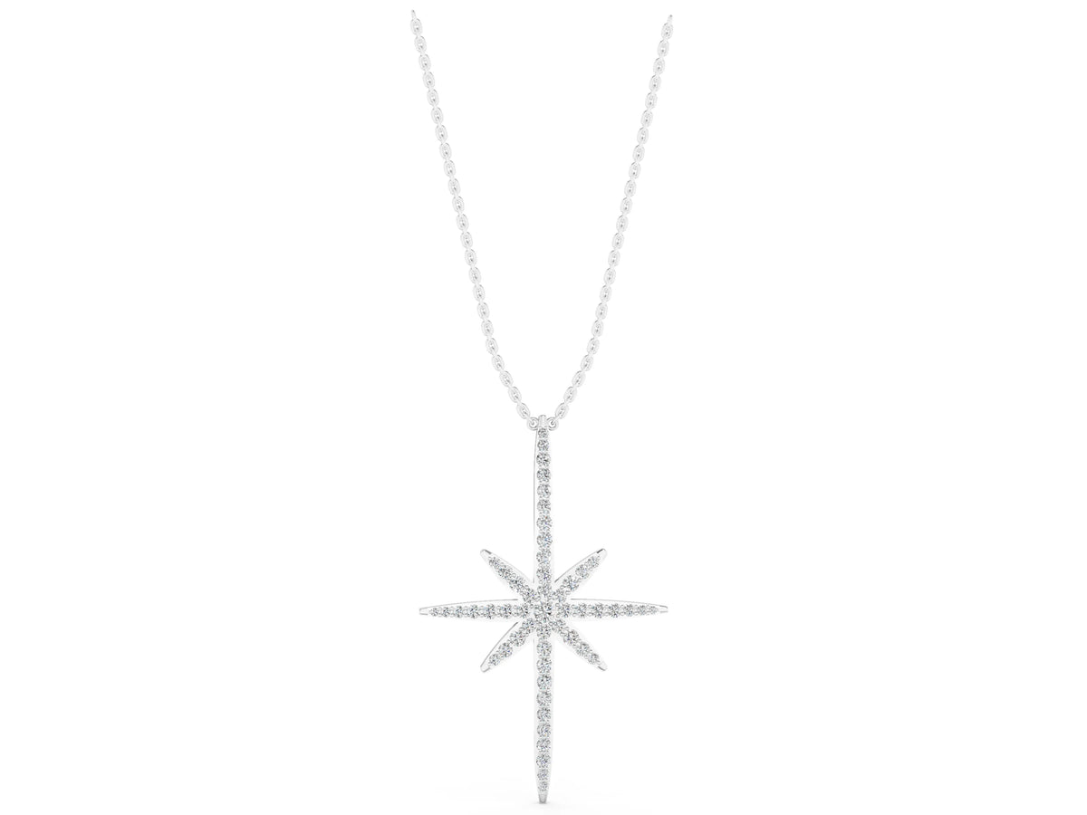 White gold Pavé Round Diamond Starburst Pendant with Prong Setting_1