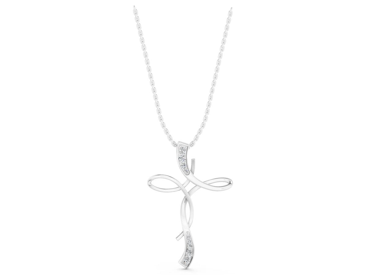 White gold Pavé Round Diamond Twist Cross Pendant_1