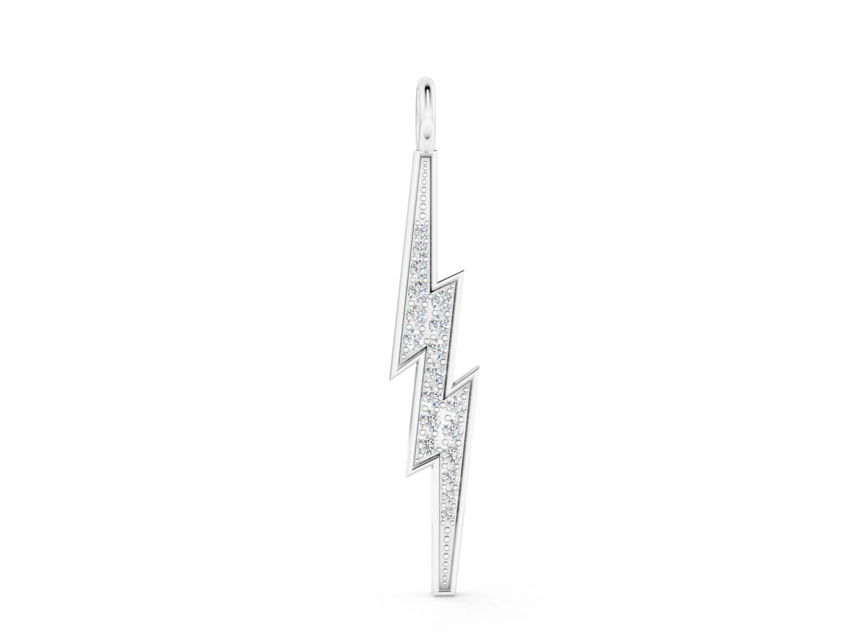 White gold Pavé Set Lightning Bolt Pendant with Round Cut Stones