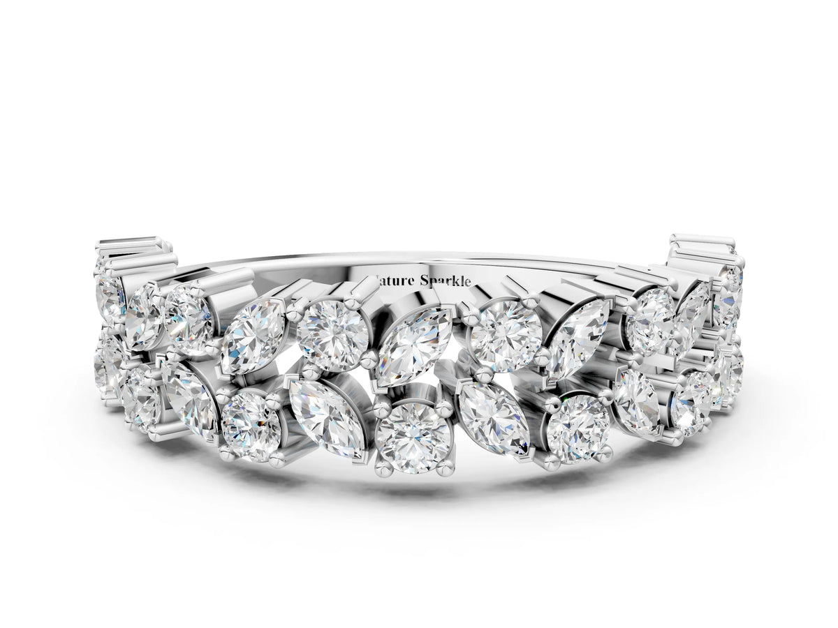 White gold Pave Marquise and Round Diamond Eternity Band with Prong Setting