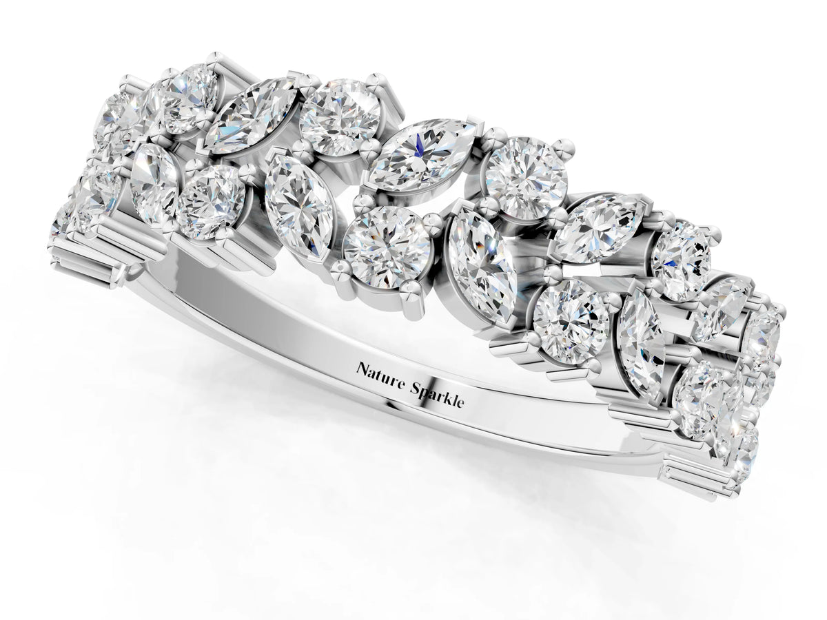 White gold Pave Marquise and Round Diamond Eternity Band with Prong Setting_1