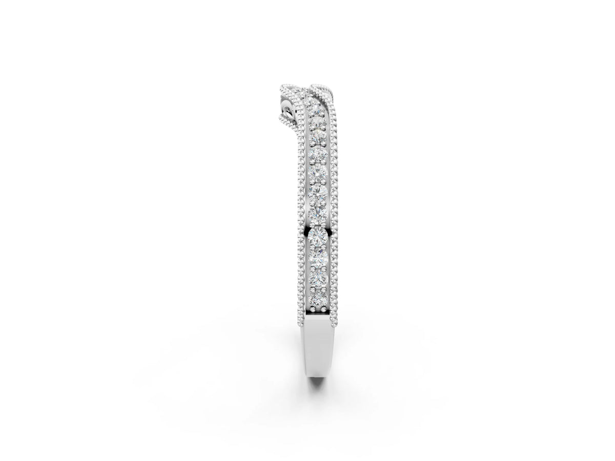 White gold Pave Round Diamond Curved Milgrain Band_2