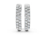 White gold Pave Round Diamond Hoop Earrings with Channel Band and Shared Prong Setting
