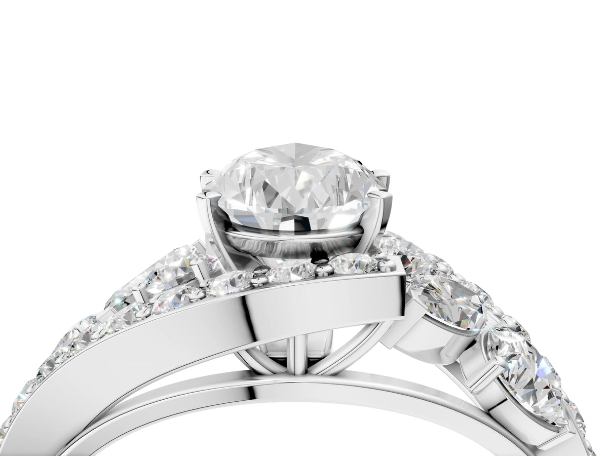 White gold Pear Cut Diamond Halo Ring with Marquise and Pavé Band in Prong Setting_4