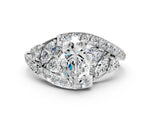 White gold Pear Cut Diamond Halo Ring with Marquise and Pavé Band in Prong Setting