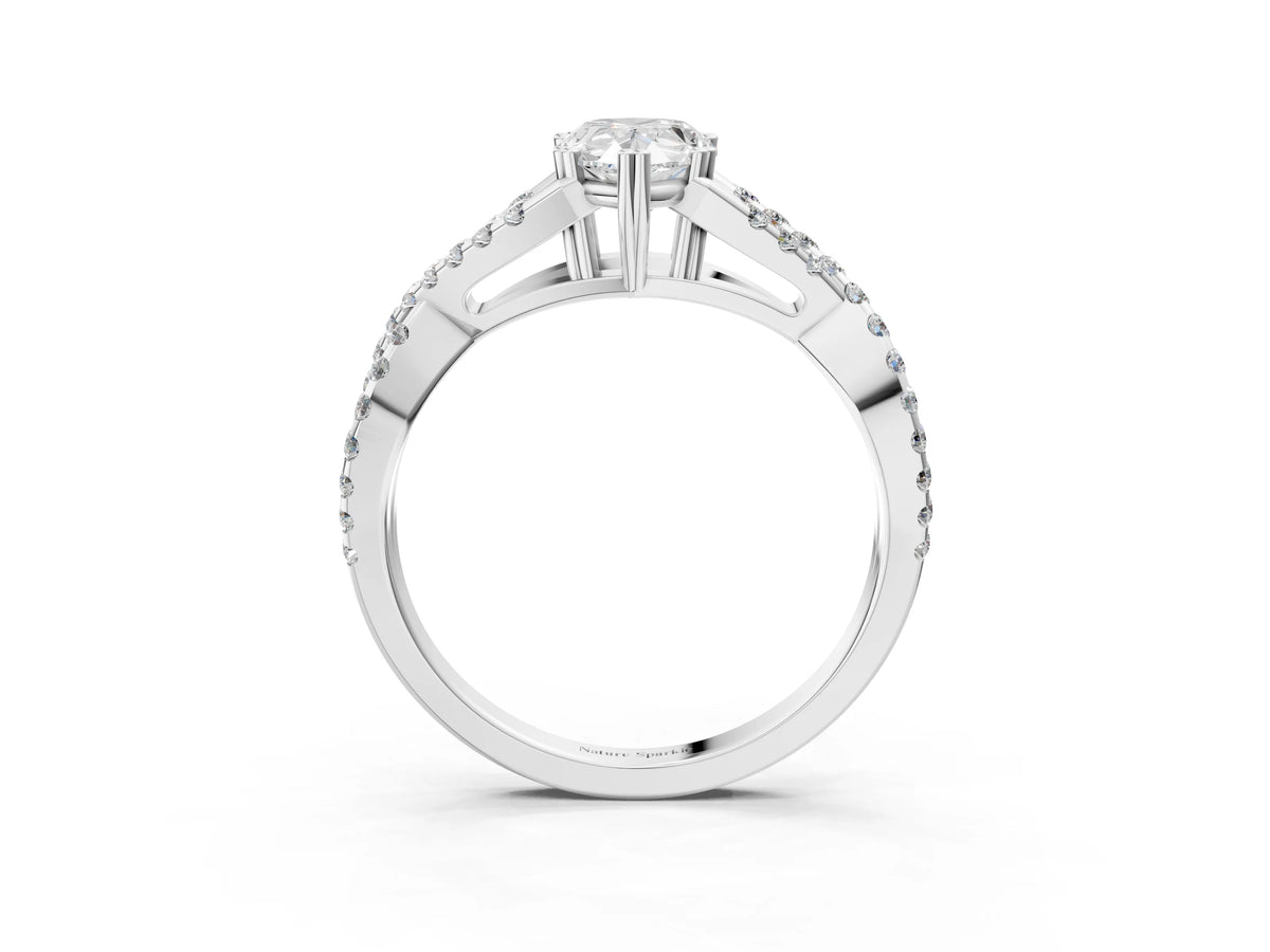 White gold Pear Cut Diamond Solitaire Ring with Four-Prong Setting and Twisted Pavé Band_3