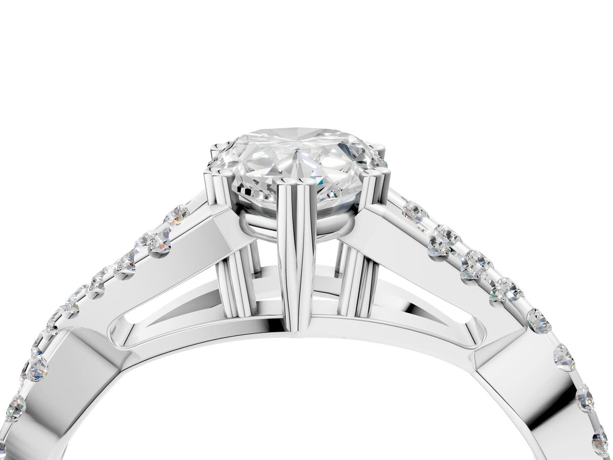 White gold Pear Cut Diamond Solitaire Ring with Four-Prong Setting and Twisted Pavé Band_4