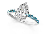 White gold Pear Cut Diamond Solitaire Ring with Round Blue Topaz Pavé Band and Prong Setting_1
