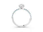 White gold Pear Cut Diamond Solitaire Ring with Round Blue Topaz Pavé Band and Prong Setting_3