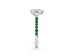 White gold Pear Cut Diamond Solitaire Ring with Round Emerald Pavé Band and Prong Setting_2