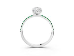 White gold Pear Cut Diamond Solitaire Ring with Round Emerald Pavé Band and Prong Setting_3
