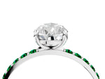 White gold Pear Cut Diamond Solitaire Ring with Round Emerald Pavé Band and Prong Setting_4