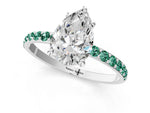 White gold Pear Cut Diamond Solitaire Ring with Round Green Sapphire Pavé Band and Prong Setting_1