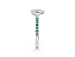 White gold Pear Cut Diamond Solitaire Ring with Round Green Sapphire Pavé Band and Prong Setting_2