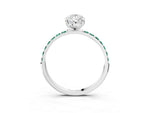 White gold Pear Cut Diamond Solitaire Ring with Round Green Sapphire Pavé Band and Prong Setting_3