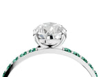 White gold Pear Cut Diamond Solitaire Ring with Round Green Sapphire Pavé Band and Prong Setting_4