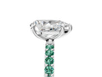 White gold Pear Cut Diamond Solitaire Ring with Round Green Sapphire Pavé Band and Prong Setting_5