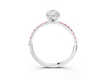 White gold Pear Cut Diamond Solitaire Ring with Round Pink Sapphire Pavé Band and Prong Setting_3