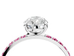 White gold Pear Cut Diamond Solitaire Ring with Round Pink Sapphire Pavé Band and Prong Setting_4