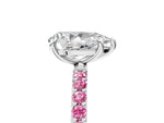 White gold Pear Cut Diamond Solitaire Ring with Round Pink Sapphire Pavé Band and Prong Setting_5