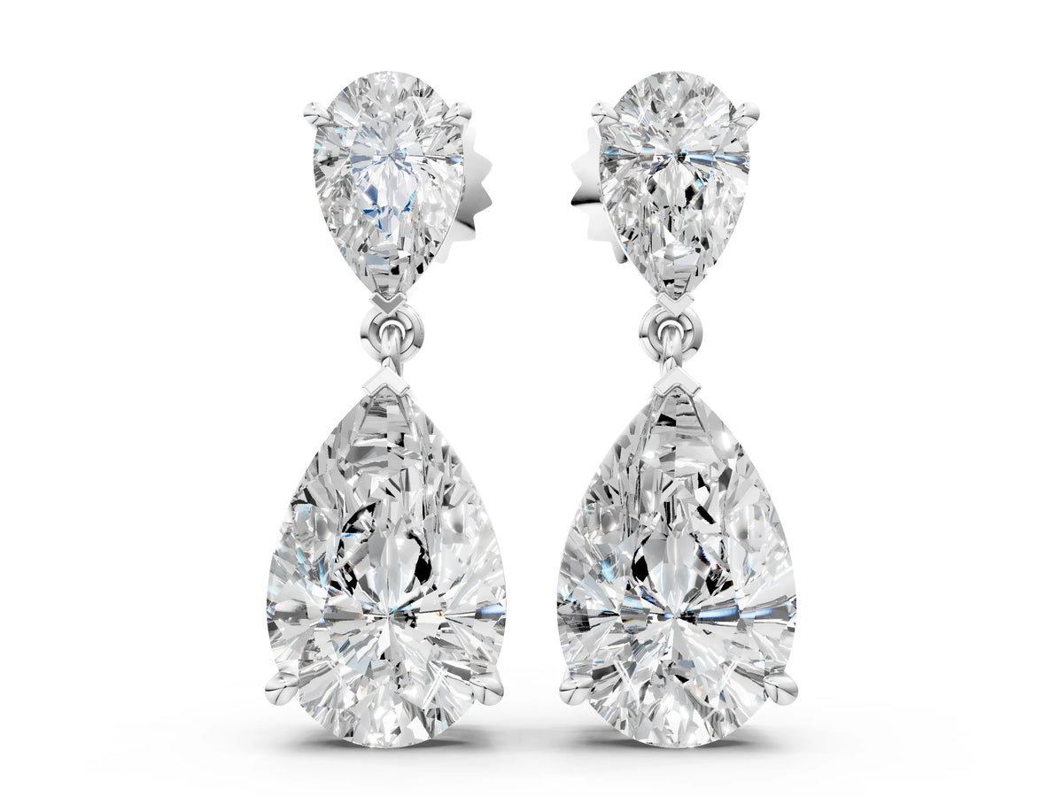 White gold Pear Cut Diamond Two Stone Drop Earrings
