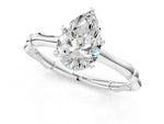 White gold Pear Cut Solitaire Diamond Ring with Bamboo Band and Four-Prong Setting_1