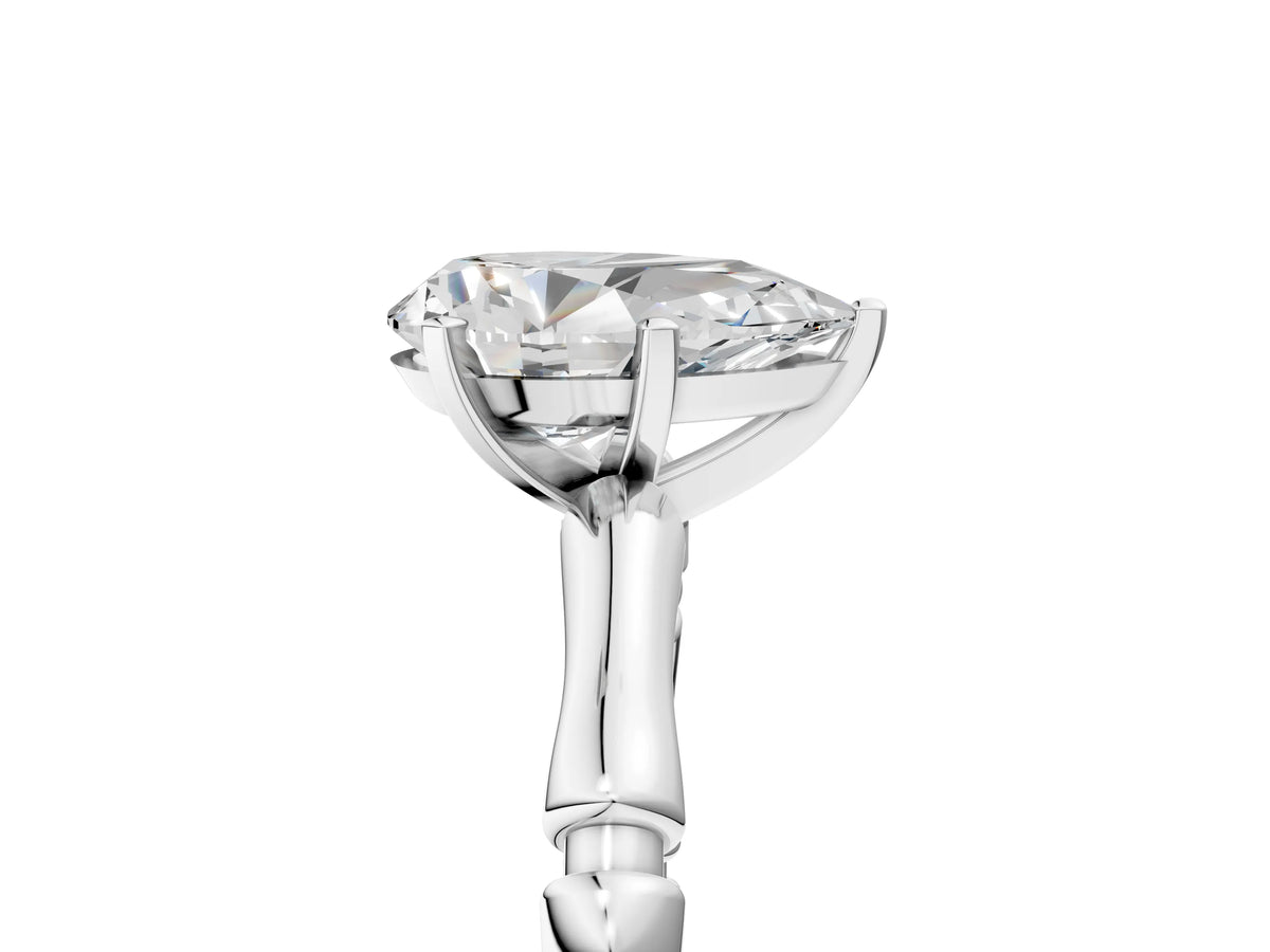 White gold Pear Cut Solitaire Diamond Ring with Bamboo Band and Four-Prong Setting_5