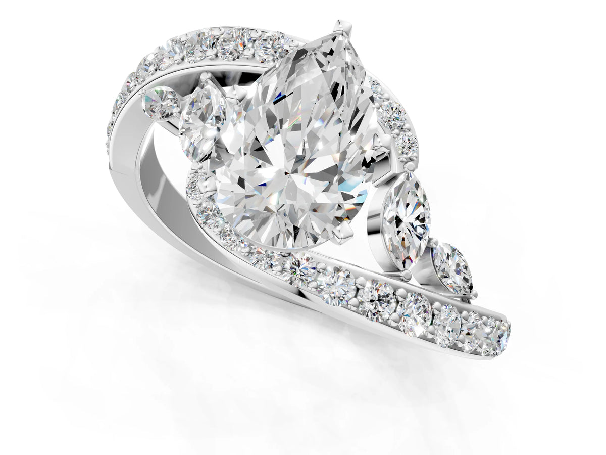 White gold Pear Cut Solitaire with Pavé Twist Band and Four-Prong Setting_1