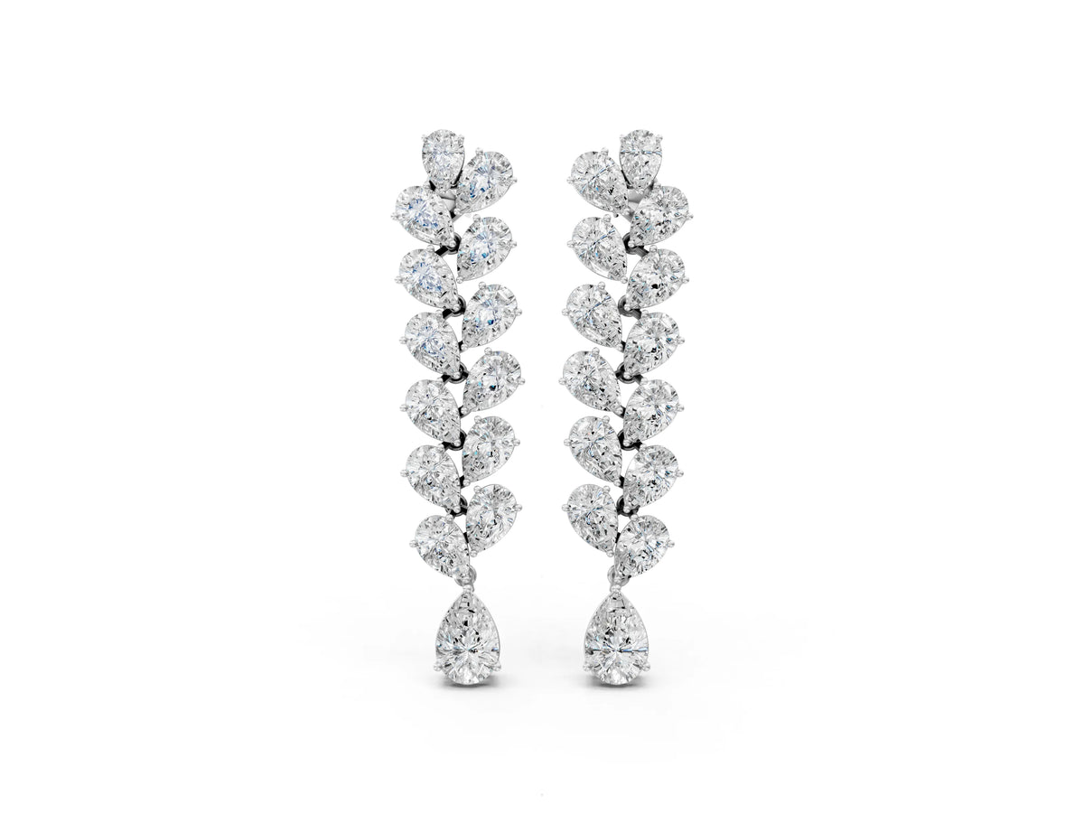 White gold Pear Diamond Cascading Leaf Drop Earrings