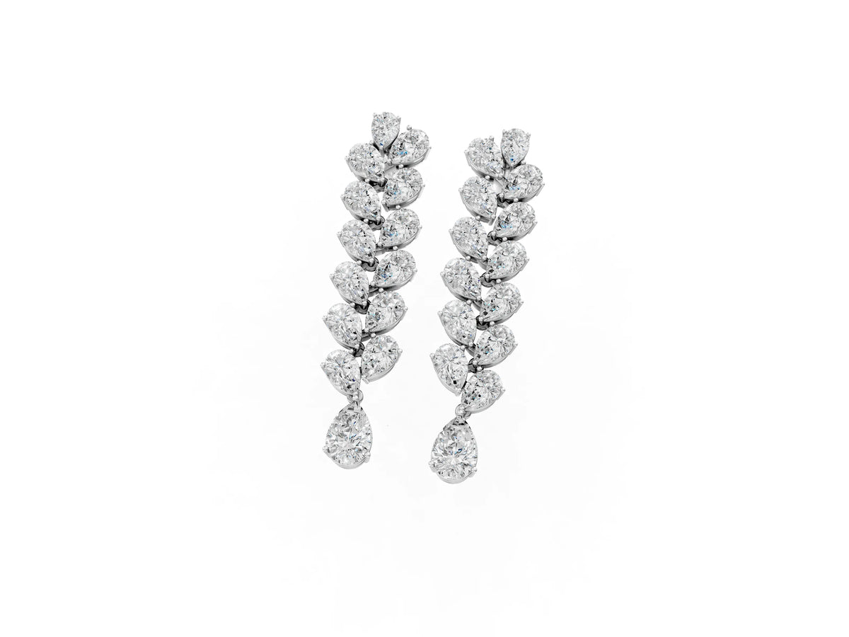 White gold Pear Diamond Cascading Leaf Drop Earrings_1