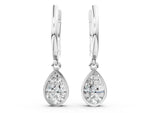 White gold Pear Diamond Framed Huggie Drop Earrings