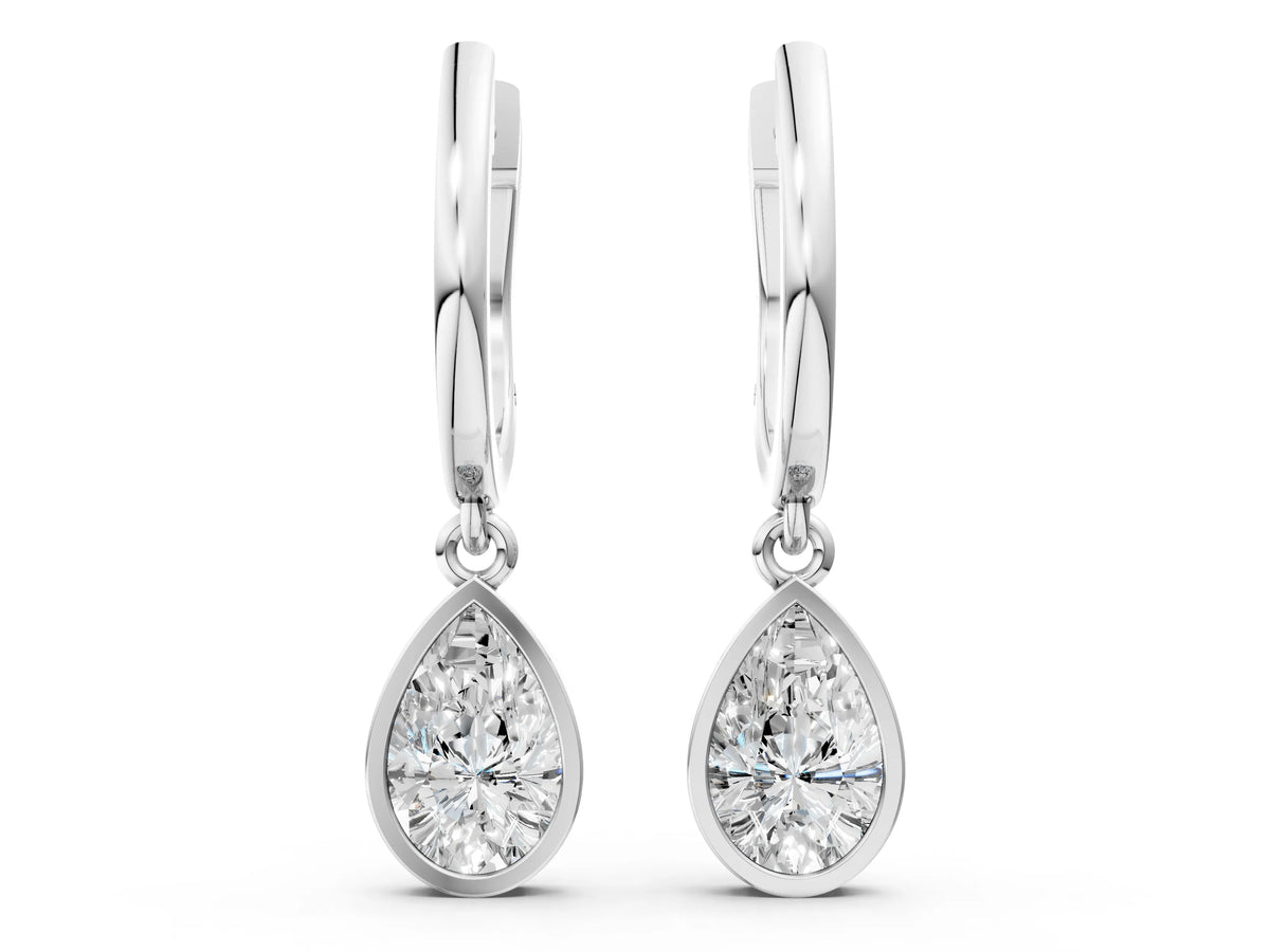 White gold Pear Diamond Framed Huggie Drop Earrings