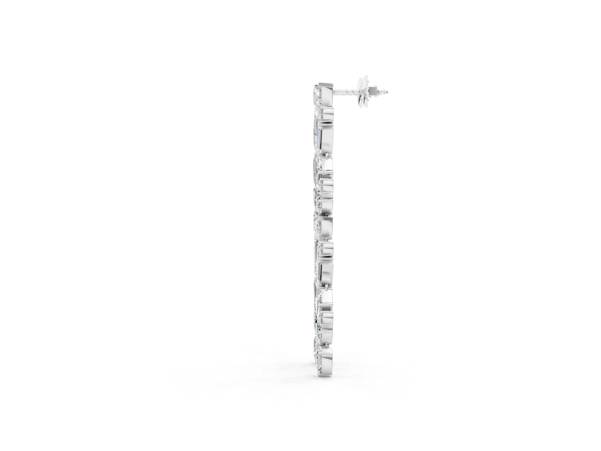 White gold Pear, Emerald, and Round Diamond Linear Drop Earrings_1
