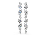 White gold Pear, Emerald, and Round Diamond Linear Drop Earrings