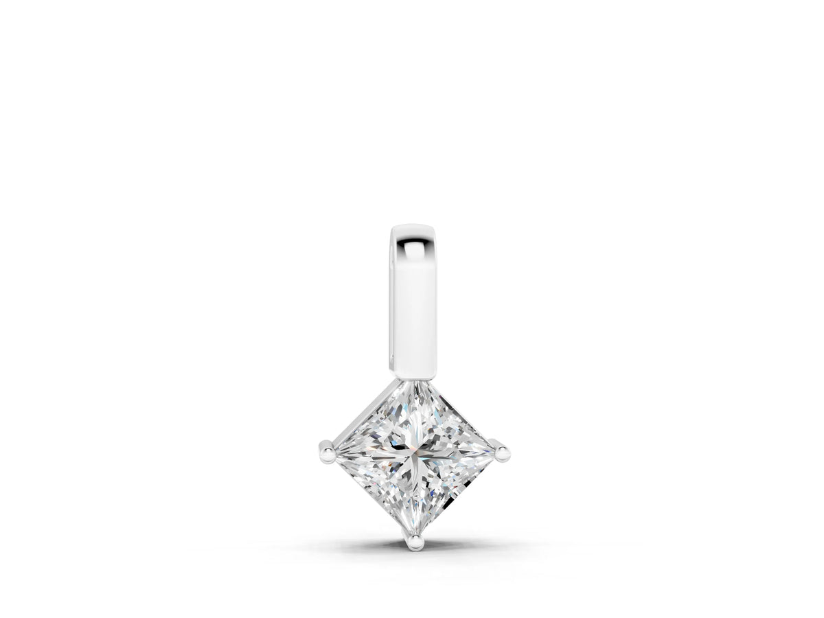 White gold Princess Cut Bezel Set Diamond Pendant