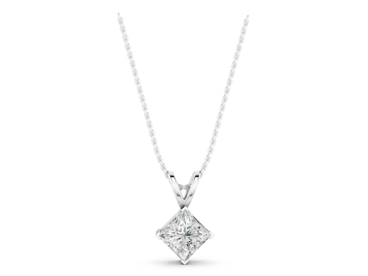 White gold Princess Cut Bezel Set Pendant_1