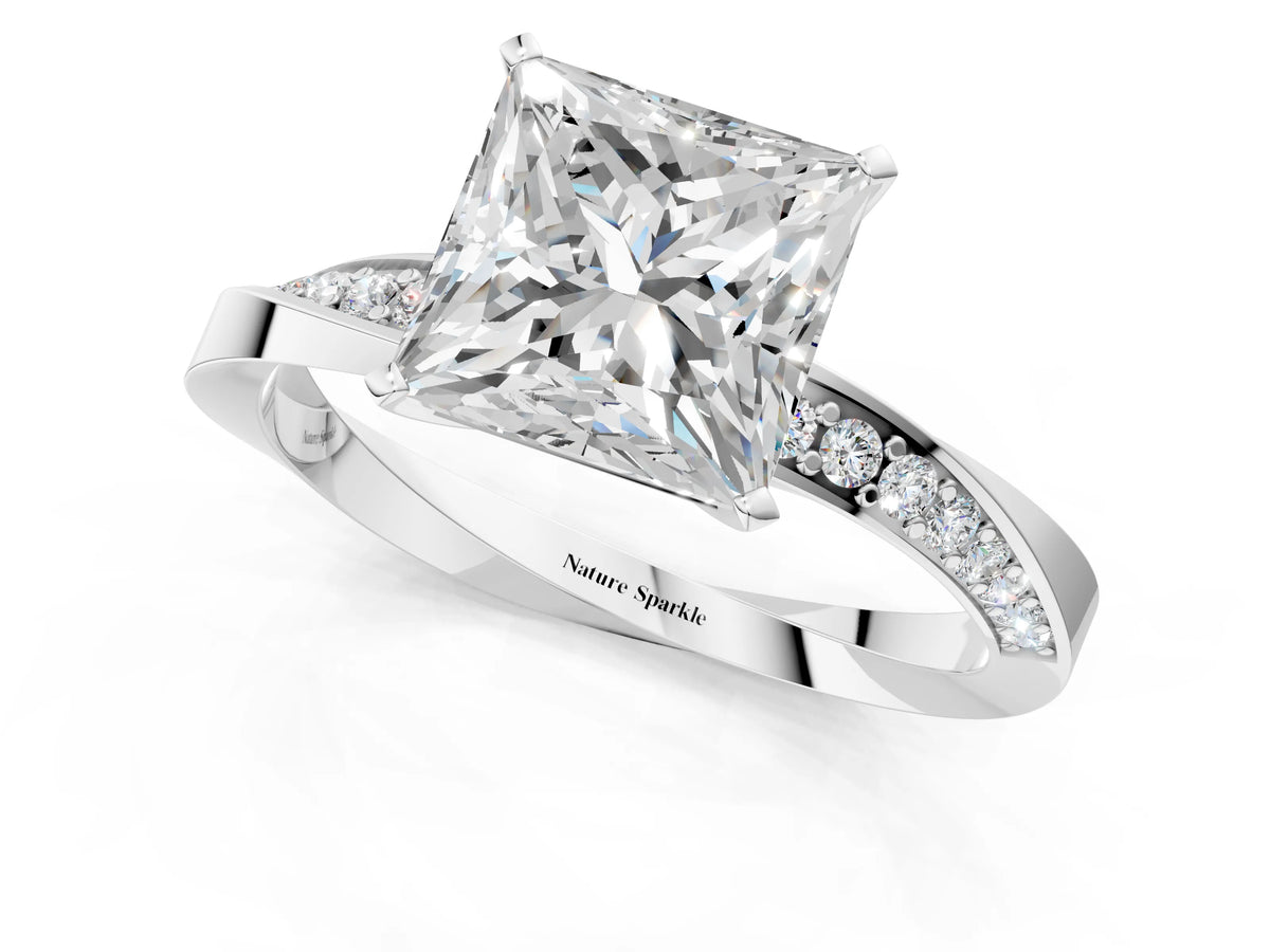 White gold Princess Cut Diamond Engagement Ring with Side Stone Accents and Four-Prong Setting_1