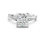 White gold Princess Cut Diamond Engagement Ring with Side Stone Accents and Four-Prong Setting