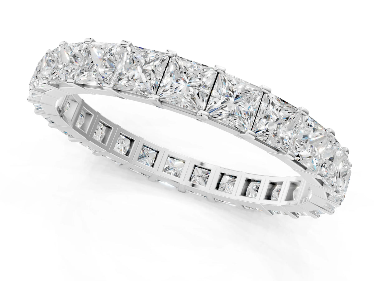 White gold Princess Cut Diamond Eternity Band with Channel Setting and Shared Prong_1