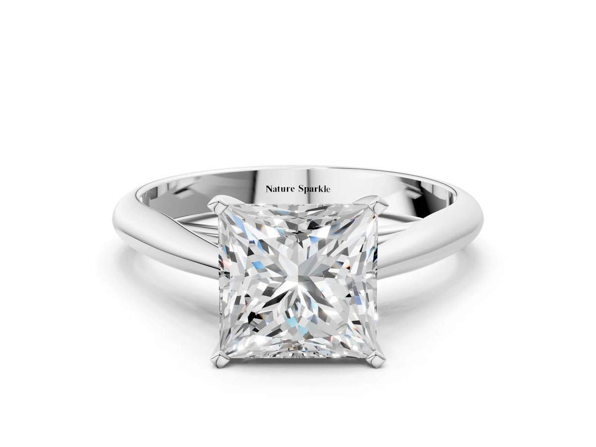 White gold Princess Cut Diamond Solitaire Engagement Ring with Cathedral Setting and Four-Prong Mount