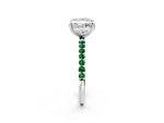 White gold Princess Cut Diamond Solitaire Ring with Round Emerald Pavé Band and Prong Setting_2