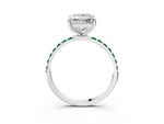 White gold Princess Cut Diamond Solitaire Ring with Round Emerald Pavé Band and Prong Setting_3