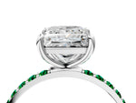 White gold Princess Cut Diamond Solitaire Ring with Round Emerald Pavé Band and Prong Setting_4
