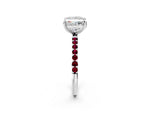 White gold Princess Cut Diamond Solitaire Ring with Round Garnet Pavé Band and Prong Setting_2